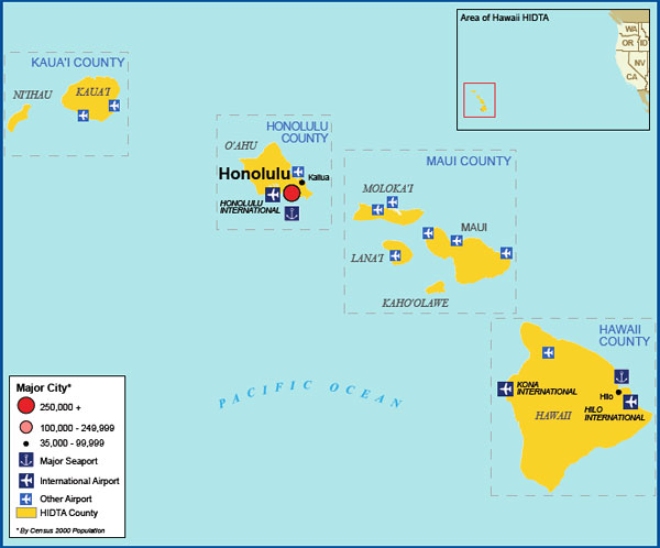 Map showing the Hawaii High Intensity Drug Trafficking Area.