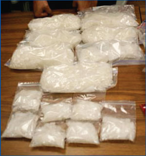 Photo showing bagged Mexican ice methamphetamine seized on the Big Island in 2007.