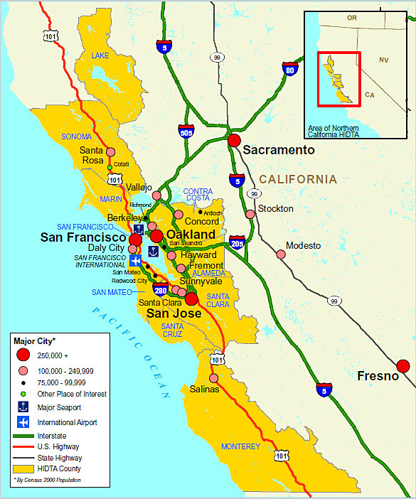 Map showing the Northern California High Intensity Drug Trafficking Area.