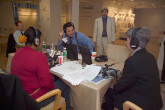 The Honorable Diane M. Stuart, Director, Office on Violence Against Women (OVW) discusses domestic violence with hosts at Talk Radio Row in New York City.