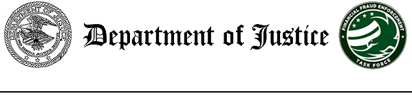 U.S. Department of Justice Seal, the Financial Enforcement Fraud Task Force Seal and Letterhead
