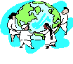 Image of people holding hands surrounding the globe