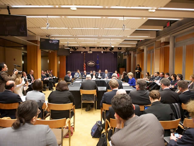 Attorney General Holder participated in a U.S.- E.U. Justice and Home Affairs Ministerial Meeting to discuss cooperative efforts against terrorism,  transnational crime and cybercrome, while protecting privacy and other individual rights.