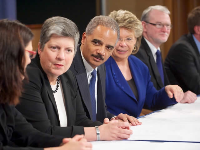 Attorney General Holder was joined by Department of Homeland Security Secretary Janet Napolitano and European Union Justice representatives before the meeting commenced.