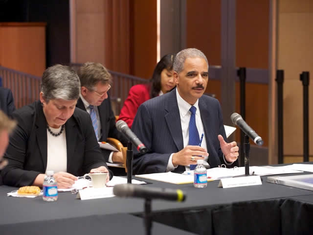 Attorney General Holder speaks during the meeting.