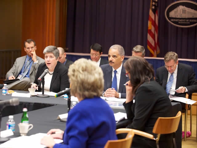 Department of Homeland Security Secretary Janet Napolitano speaks during the meeting.
