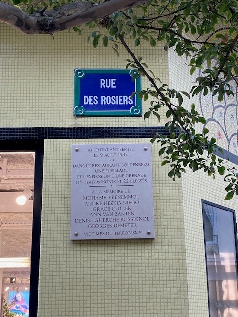 August 9, 1982 – Memorial plaque for victims of the attack on the Jo Goldenberg restaurant in Paris, France.