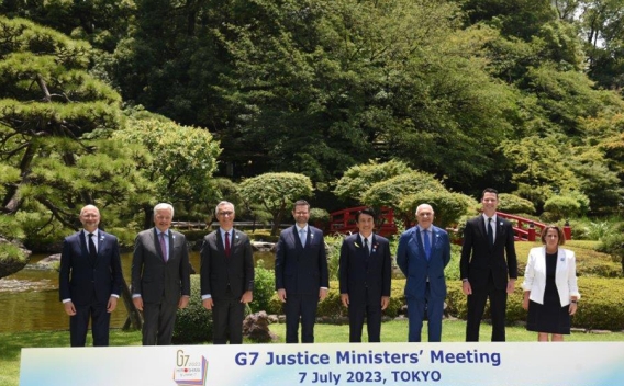 Deputy Attorney General Lisa O. Monaco (far right) stands with Justice Ministers at the G7 Justice Minister’s Meeting in Tokyo, Japan.