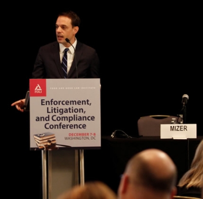 PDAAG Benjamin Mizer speaks to reps for the drug, medical device, food, and tobacco industries at the FDLI’s Enforcement, Litigation & Compliance conference