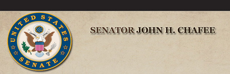 Seal of the U.S. Senate on the left along with the words Senator John H. Chafee
