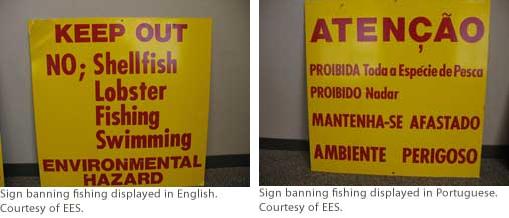 Signs showing banned fish in English and Portuguese.  Courtesy of EES.