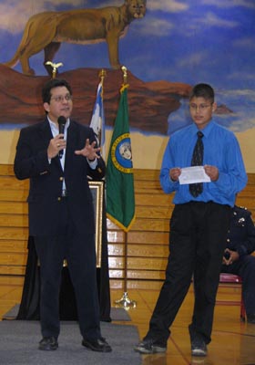 Attorney General Gonzales participates in a question and answer session with students at White Swan High School.