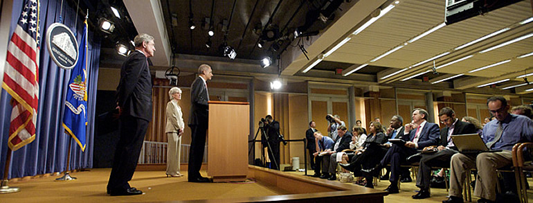 Photo of Attorney General Eric Holder at a News Conference Photo of Attorney General Eric Holder at a News Conference