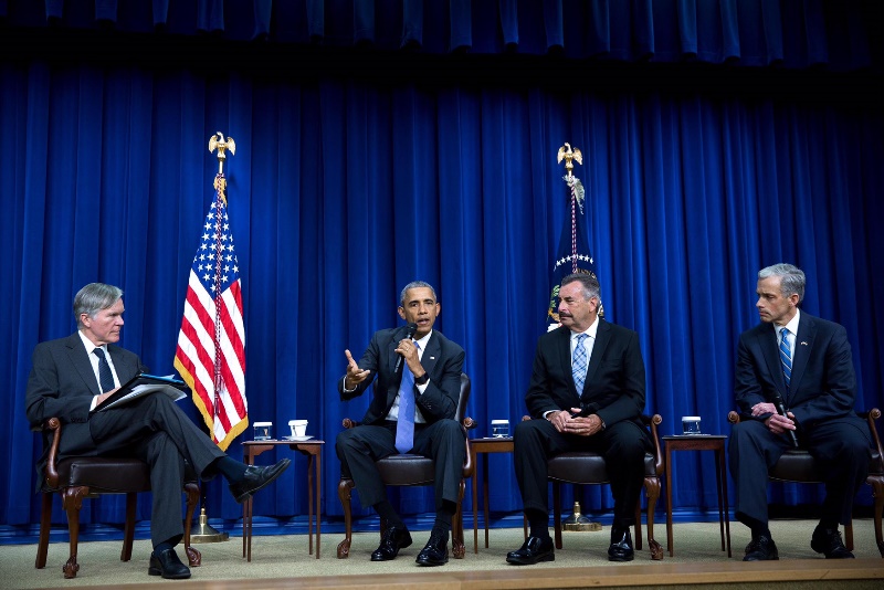 U.S. Attorney John Walsh participates in panel discussion with President Barack Obama and Los Angeles Police Chief Charlie Beck discussing criminal justice reform.