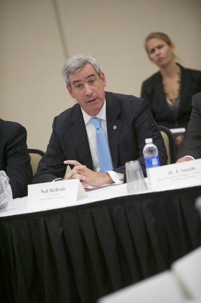 U.S. Attorney Neil McBride for the Eastern District of Virginia participates in a panel discussing the need for intellectual property protection. U.S. Attorney Neil McBride participates in a panel discussing the need for intellectual property protection.