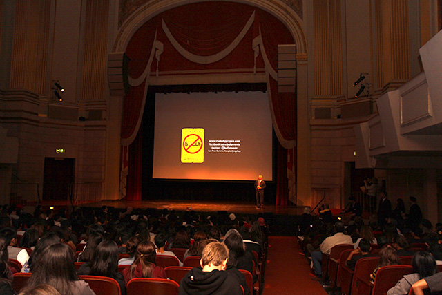 Mayor Ed Lee talks with 800 students about the issue of bullying before the film screening