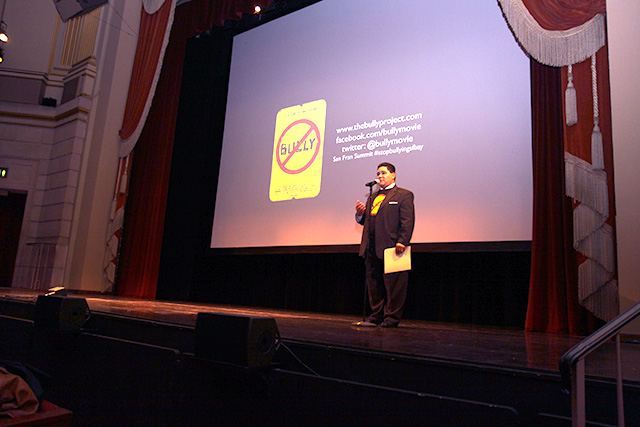 SFUSD Superintendent Richard Carranza speaks to students before the film