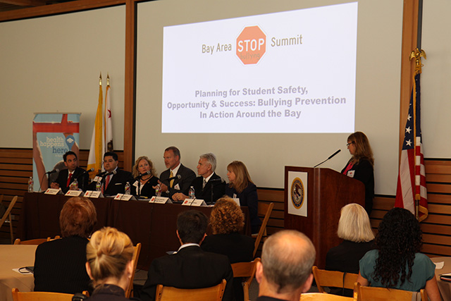Panel: Planning for Student Safety, Opportunity & Success: Bullying Prevention In Action Around the Bay Jill Tucker, Staff Writer/Education Reporter at the San Francisco Chronicle moderates the panel with Sheryl Young, CEO, Community Gatepath the organization guiding the implementation of Respect! 24/7, San Mateo County’s anti-bullying and civility initiative, San Francisco District Attorney George Gascón, Oakland Superintendent of Schools Tony Smith, Alameda County District Attorney Nancy O’Malley, San Francisco Superintendent of Schools Richard Carranza and Santa Clara County District Attorney Jeff Rosen