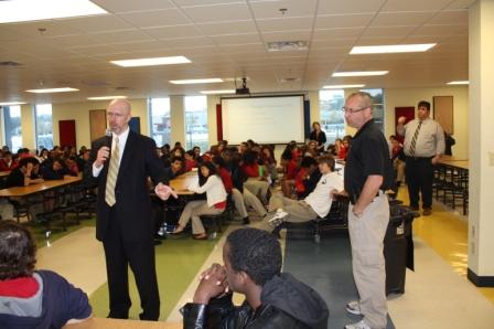AUSA Frank Talbot addresses students on Project Save Neighborhoods (PSN) on the topic of Gun Safety 