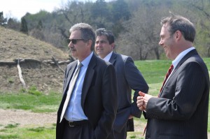 From left Deputy Attorney General Cole, Assistant U.S. Attorney Gary Delorme, and U.S. Attorney Tim Purdon at the recreated Mandan Village at the Fort Abraham Lincoln State Park on the road between Standing Rock
and Bismarck, N.D.