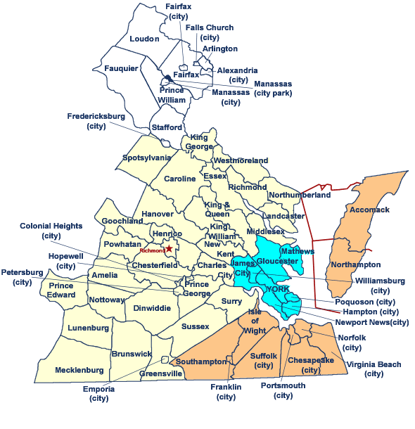 Map of the Eastern District of Virginia