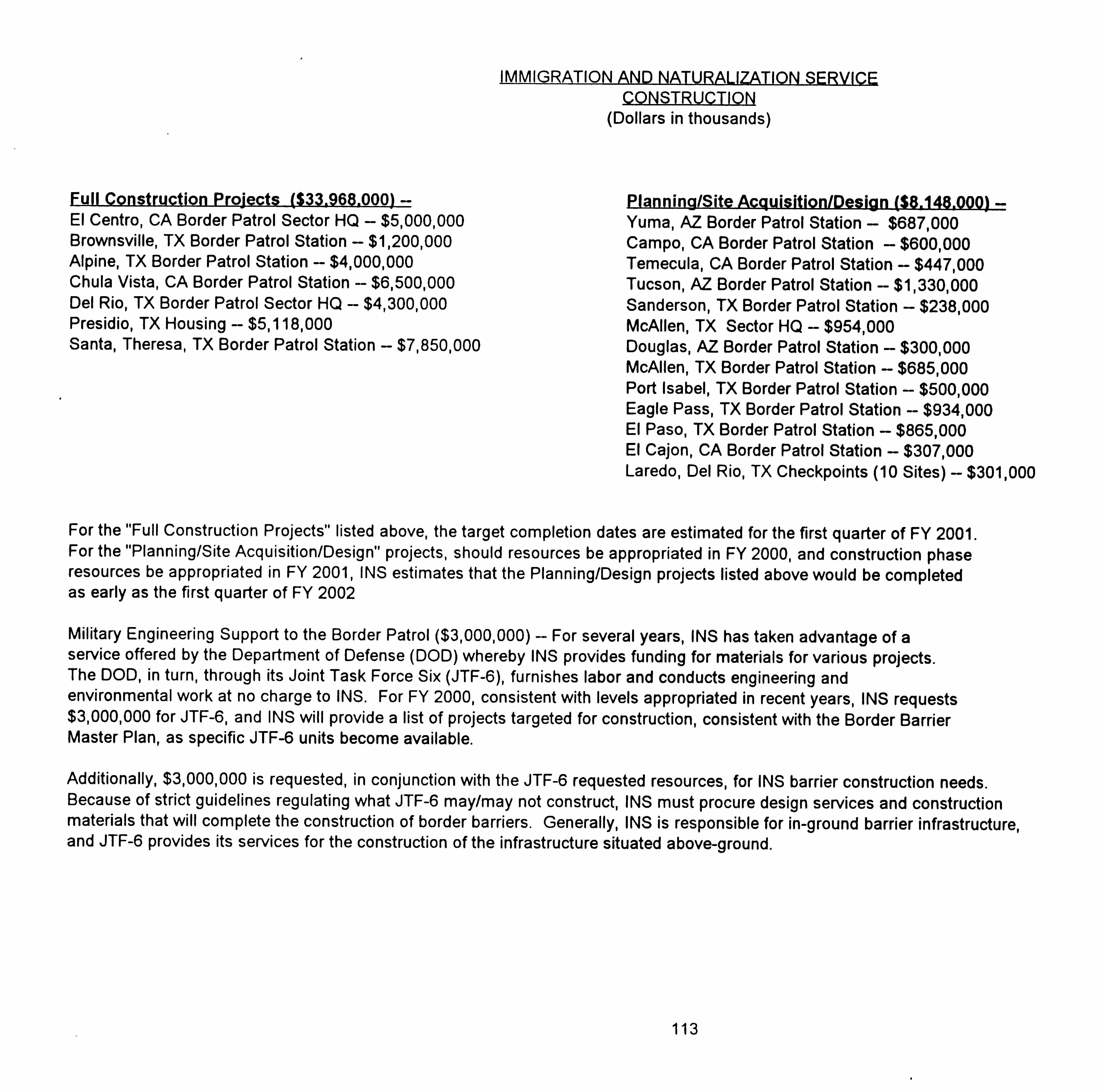 Immigration and Naturalization Service: Construction