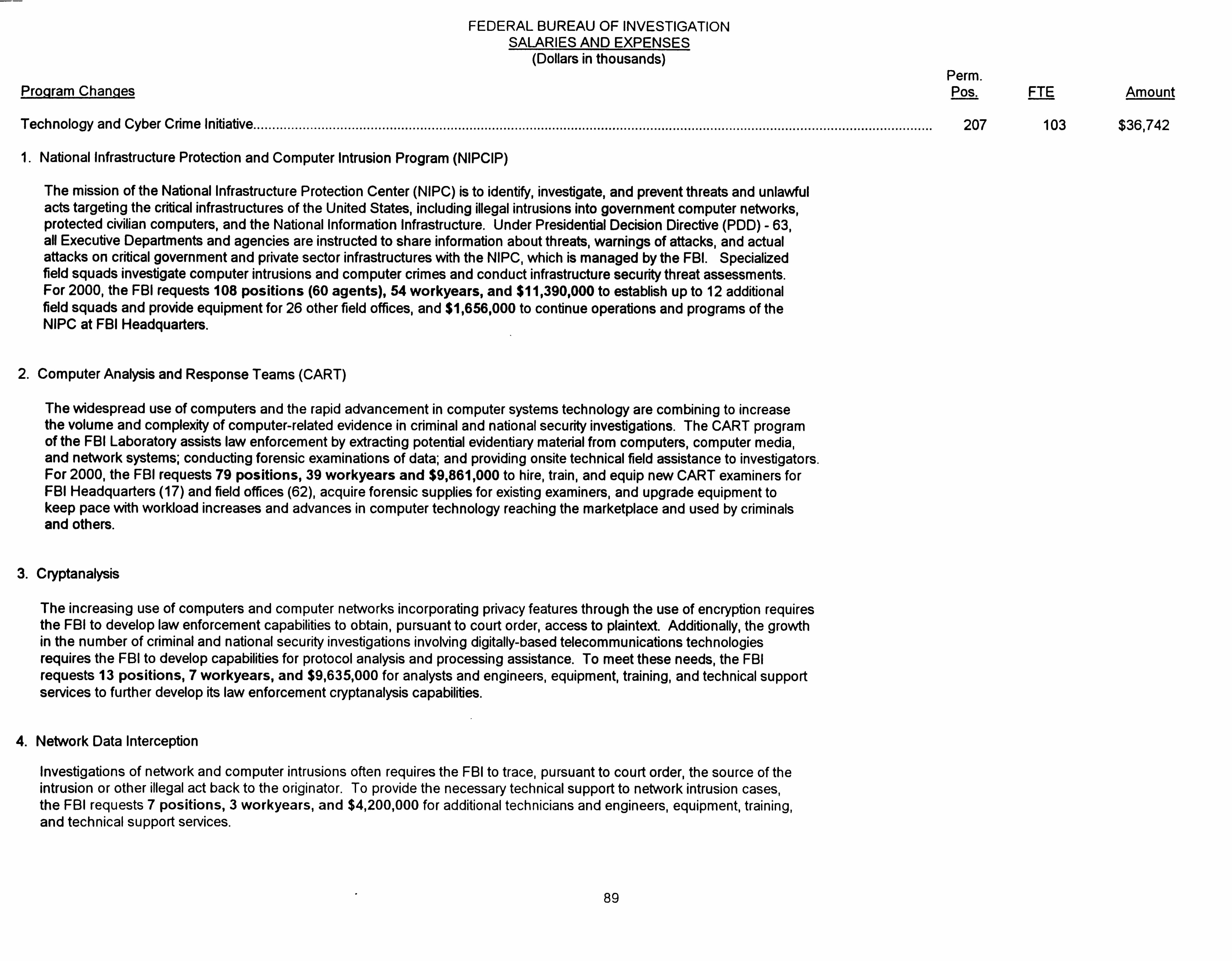 Federal Bureau of Investigation: Salaries and Expenses