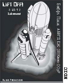 Rave poster featuring a space shuttle lift off.