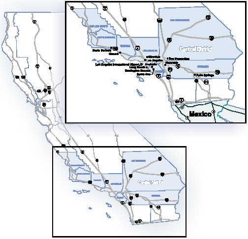Map of California with the Central California U.S. Attorney District shown enlarged.