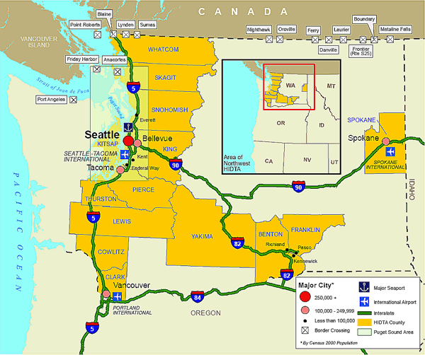 Map showing the Northwest High Intensity Drug Trafficking Area.