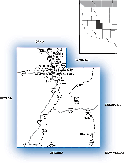 Map of Utah showing major transportation routes.