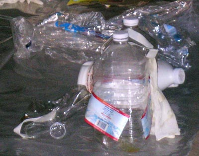 Photo of empty water bottles.