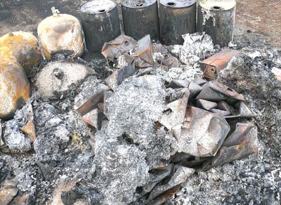 Photo of a burned methamphetamine dumpsite.