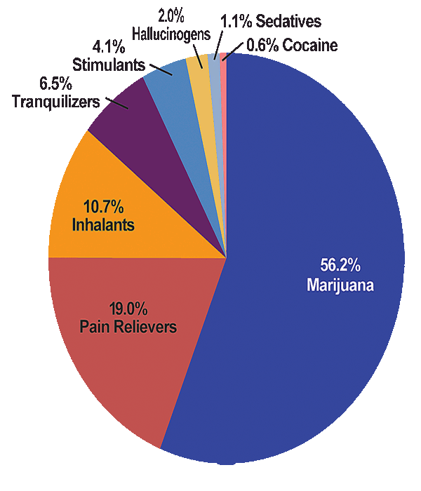 Chart showing the specific drug used when initiating illicit drug use among past year initiates of illicit drugs, aged 12 or older, for 2007.
