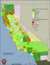 Map showing the number of outdoor cannabis plants eradicated and sites seized in California, by County, in 2008.