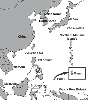 Map showing transportation route for marijuana from the island of Palau to Guam.