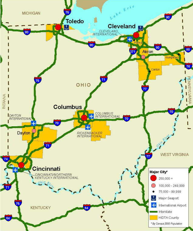  Map of Ohio HIDTA transportation infrastructure.