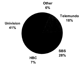 Pie Chart of 2002 Spanish-Language Broadcast Advertising Revenues for New York