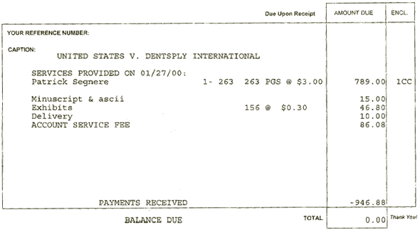 Court reporter fees for Patrick Segnere's deposition
