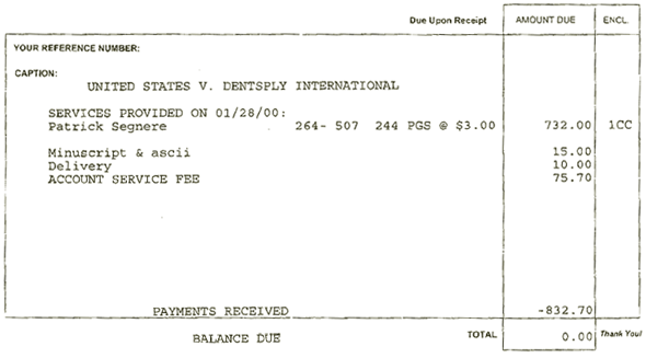 Court reporter fees for Patrick Segnere's deposition