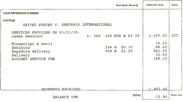 Court reporter fees for James Swartout's deposition