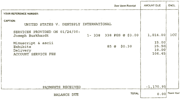 Court reporter fees for Joseph Burkhardt's deposition