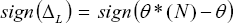 \[ sign\,\left( {\Delta _L } \right)\;\, = \,\;sign\,\left( {\theta *(N) - \theta } \right) \]