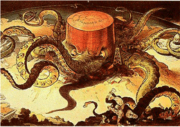 Political cartoon depicting Standard Oil as an octopus with tenticles around the capitol building and some bureaucrats