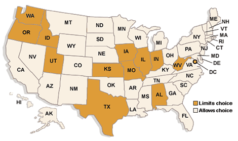 U.S. map with links to each state