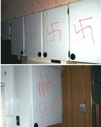 photographs of a home vandalized in a hate crime