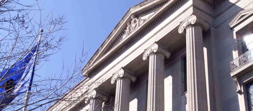 DOJ Building, columns and flag