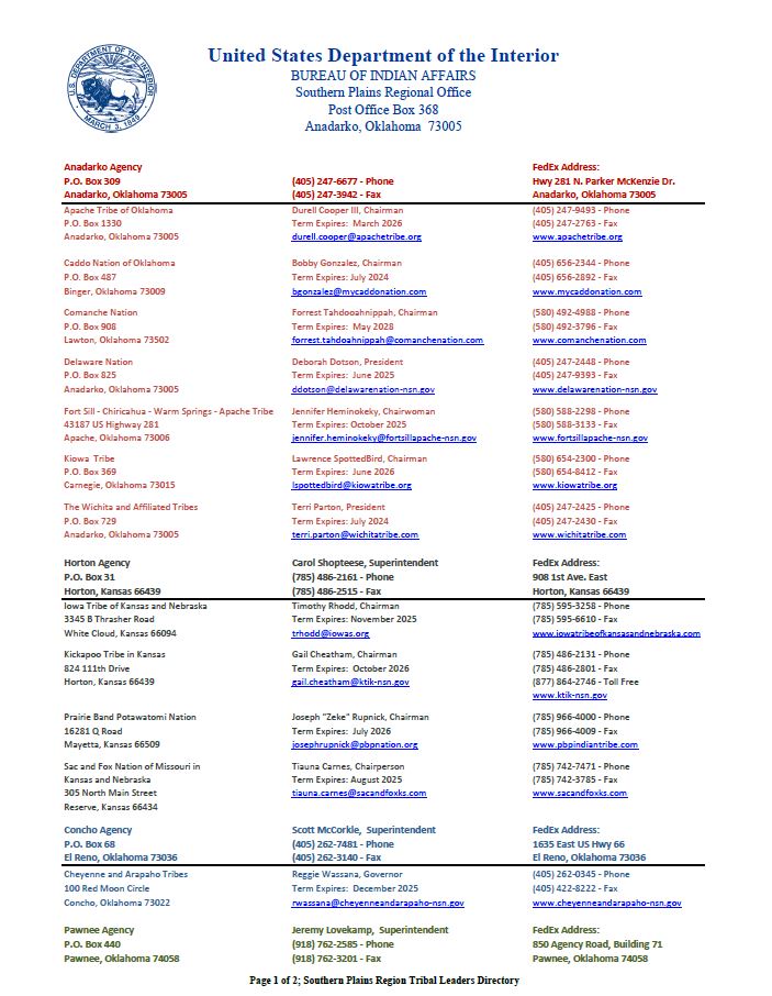 Tribal Leadership Directory page 1