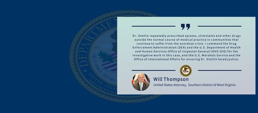 Graphic with quote from U.S. Attorney Will Thompson. Thompson’s image, name and title are below the quote with the office seal in between.