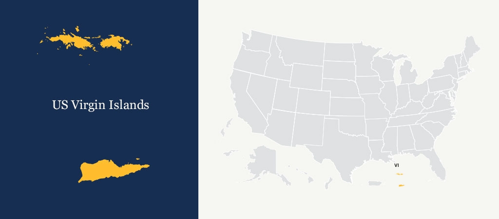A graphic of a blue U.S. map with Virgin Islands highlighted in yellow.